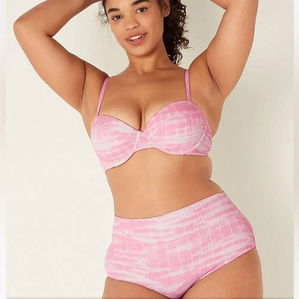 Victorias Secret Pink Swim Crinkle High Waist Shortie Bikini Bottom pink tie dye